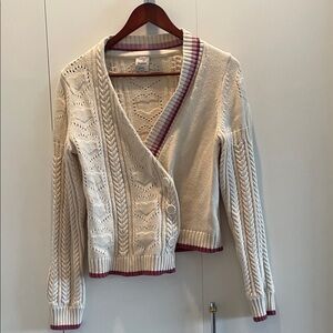 Maeve asymmetrical Cream Cable Knit Cardigan Sweater